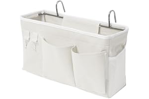 EBETA E Bett Organizer Bett Tasche mit Darhthaken Hängetasche Hochbett Aufbewahrungstasche für Buch, Magazin, Handy, Kopfhörer Bett Aufbewahrung(Weiß)