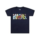  Marvel Logo Characters Camiseta, Azul (Navy NVY), 11-12 años para Niños