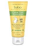 Clear Zinc Suncreen SPF 30 - Babo Botanicals SPF 30 loción de zinc transparente, sin fragancia, 3 onzas, mejor protector solar mineral natural, no nano, sensible