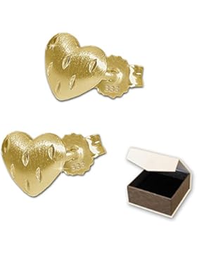 CLEVER SCHMUCK Goldene Mini Ohrstecker kleines Herz 5 mm gewölbt seidenmatt mit kleinen Linien diamantiert verziert...