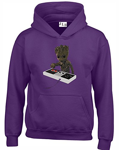 JLB Print Baby Groot Playing a Snes Fan Super Heros Films Et Bandes Dessinees Sweats a Capuche Unisexe Qualite Superieure pour Hommes Femmes et Adolescents - Violet/Moyen