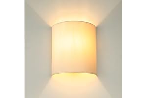 ‎LICHT-ERLEBNISSE Licht-Erlebnisse Wandleuchte Weiß Creme, Stoff Lampenschirm, Wandlampe E27, H:23 cm, Up Down Leuchte, blendarm, gemütlich, Wohnzimmer, Wandlampe Schlafzimmer