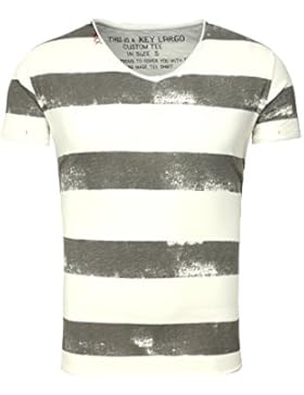Key Largo Herren T-Shirt AIRLINE Vintage Look Gestreift mit Ziernähten V-Ausschnitt