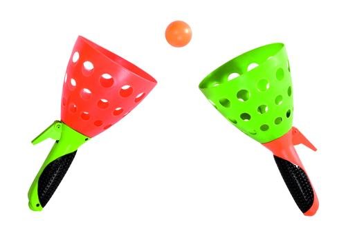 Großes Fangballspiel-Set, + Ball per Knopfdruck herausschießen und mit dem Becher auffangen+ Für das Spiel zu zweit oder allein+ 2 Fangbecher, 25 cm lang+ Robustes, leichtes Kunststoffmaterial ISH 73231319