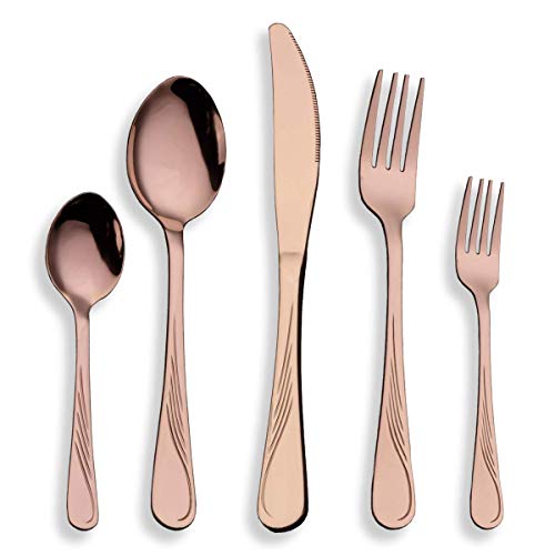 Berglander Edelstahl Besteck Set 30 Stück mit Titan Roségold vergoldet, Kupfer Farbe Besteck Set, Besteck, Besteck Set Service für 6 30 Stück ...