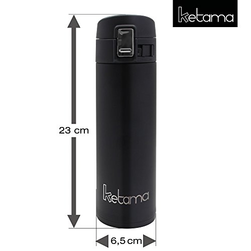 SCHWARZE MINI THERMOSFLASCHE mit SCHNAPPVERSCHLUSS | doppelwandig 0,5 Liter (500ml) – EDELSTAHL schwarz, klein, handliche THERMOS-KANNE | THERMO-BECHER | TRINK-FLASCHE auch f BABYs & KINDER | BPA frei - 5