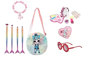 Aashiya trades Kids Makeup Kit for Girls + Unicorn Small Fur sling+1 Sunglasses + 6 Piece Ring Box + 6 piece Mermaid Brush set + 1 Unicorn Bracelet