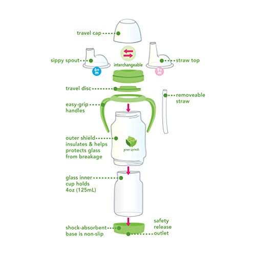 Green Sprouts 124900-500-26 Sip ’n Straw Glasflasche mit Trinkhalm, ab 6 Monate, grün - 2