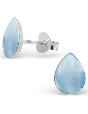 EYS JEWELRY® Damen-Ohrringe Träne Tropfen 8 x 6 mm Perlmutt Muschel 925 Sterling Silber hell-blau im Schmuck-Etui...