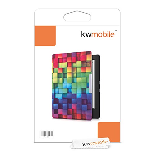 kwmobile Hülle für Kobo Aura H2O – Flipcover Case eReader Schutzhülle – Bookstyle Klapphülle Regenbogen Würfel Design Mehrfarbig Grün Blau - 7