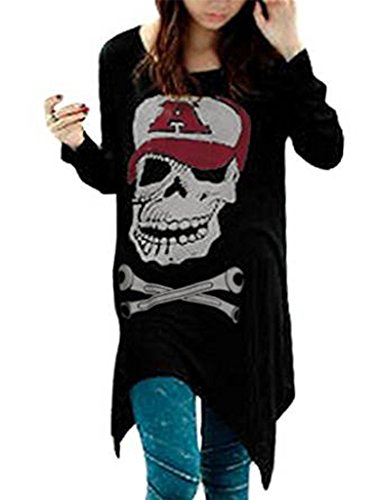 Arrowhunt Women's Skull Cut Out Back Tops Long Sleeve High Low Hem Cool T Shirts