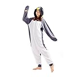 DarkCom Tier-Kostüm für Erwachsene Unisex-Modell Einteiler Jumpsuit ideal Pyjama oder Cosplay-Verkleidung Grau Pinguin