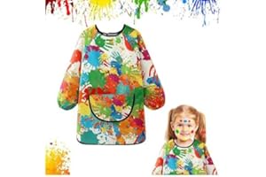 Cragmut Bata Pintura Niños 1-8 Años, Babi Escolar Infantil Babis Escolares Impermeable con Mangas y Bolsillo Grande Pintura Blusa para Pintura Cocina Escuela