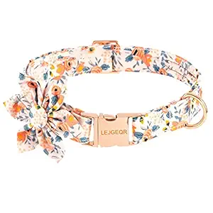 Dog Collar with Flower for Girl Dog,Puppy Dog Collar Cute Girl Dog Collars with Safety Metal Buckle Adjustable Floral Pattern Dog Collar for Puppy Small Medium Large Dogs (Orange Flower, M)