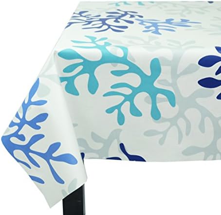 Fleur de soleil n240cleu Coated Cotton Square Tablecloth 160 x 200 cm, Fabric, Bleu/Turquoise/Blanc, 240x160x0.2 cm