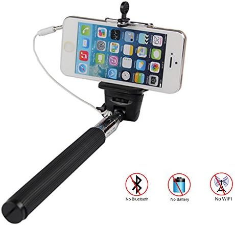 ESupFly Extendable Charging Free Selfie Stick Selfie Handheld Stick Monopod Pole with Built-in Remote Shutter and Adjustable Phone Holder Mount (No Battery, No Bluetooth, No Wifi) for Apple iPhone, Sumsung and other Android Smartphones (Black)