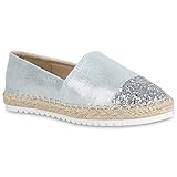  Damen Espadrilles Glitzer Slippers Plateau Schuhe Metallic Flats 154878 Grau Berkley 37 Flandell