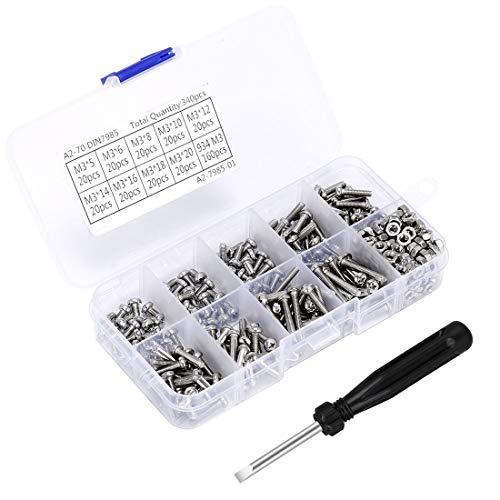 SUPAREE 340 pcs Kit M3 Vis à Tête Boulons Écrous en Acier Inoxydable Assortiment de Filetage Complet Uni Finition