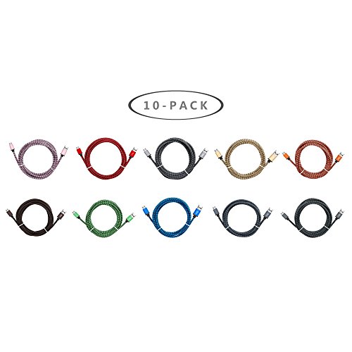 Micro USB Kabel Nylon, BeneStellar (10 Pack,1,8m) High Speed USB 2.0 A Male auf Micro B Synchronisations und Ladekabel für Android, Samsung, Huawei, HTC, Sony, Nexus, Xiaomi und mehr (6ft) - 2