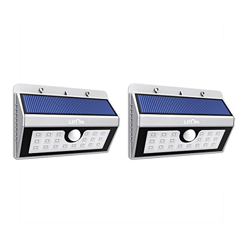 Preisvergleich Produktbild Litom Solarleuchten, Solar Wandleuchte,Solar Außenleuchte 20 helle LED drahtlose Solarleuchte fürGarten, Zaun, Garten, Garten Deko, Garage, Treppe usw. Silber 2 Stück