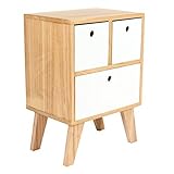 Mesita acabada en color blanco en sus 3 cajones, y color haya en la estructura, superficie y patas del mueble. ¡Precio económico!
