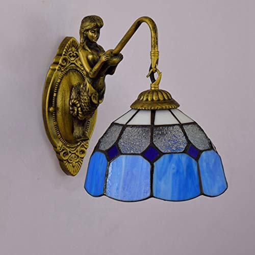 YJFFAN Europäische Retro-Mediterrane Wand Lampe, Hand Bemalte Glas Wandleuchten, Wohnzimmer-Esszimmer-Schlafzimmer-Bar-Club-Aisle-Leuchten, 8-Zoll, E27-Blau