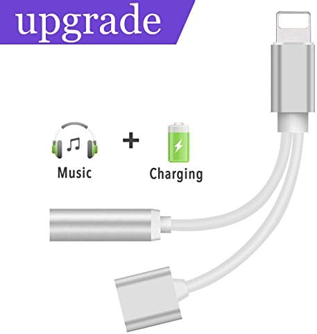 Lightnig to 3.5mm Audio Adapter +Charger Adapter for iPhone 7/7Plus iPhone 8/8Plus iPhone X, Headphone Jack Stereo audio Adapter to 3.5mm earbuds Adaptor,Converter Earphone Adaptor&amp;Headphone Audio Splitter and Charging Adaptor.Support iOS 10.33/11.3or Later -(Silver)