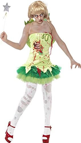 Smiffys Women's Zombie Fairy Costume, Dress, Latex Chest & Wings, Size: M, Colour: Green, 40060
