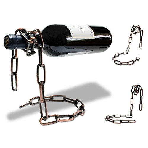 VENKON – Weinflaschenhalter „Kette“ Weinständer Metall Hängeweinregal – 19 x 15 x 14 cm – Farbe: Bronze - 2