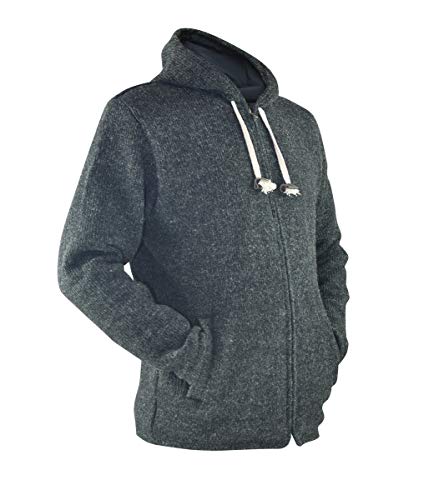 virblatt Herren Wolljacke mit Kapuze Herren Kapuzenjacke Hoody 100% Naturwolle – Winddicht L