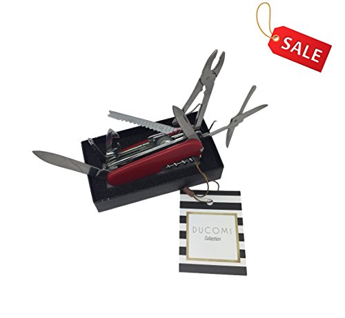Ducomi® Coltello 17 in 1 Multiuso Pieghevole da Campeggio - Coltellino Sopravvivenza da Tasca 17 Utensili in 1