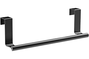 NUWIQ 23 cm Over The Door Towel Holder, No Drilling Towel Rack Rails Door Hanging, Tea Towel Holders for Kitchens, Tea Towel Holders Stainless Steel, for Bathroom and Bedroom, Black