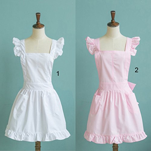 Viktorianischen Stil Spitze Küchenschürze Schürze Kostüm Pinafore Taschen – Weiß - 9
