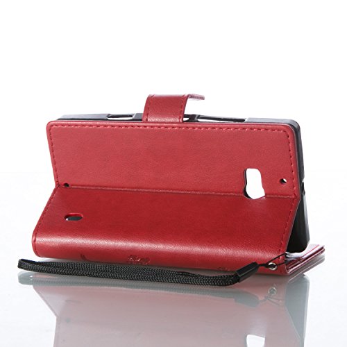 Nokia 930 Hülle, SpiritSun Ledertasche Schutzhülle für Microsoft Nokia Lumia 930 Folio PU Leder Tasche Case Cover Bookstyle mit Standfunktion und Kredit Kartenfächer (Schmetterling und Blume, Rot) - 3