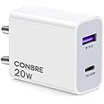 CONBRE® Fast Charger 20W USB Type C/A Wall Charger with Double Wall Adapter | Power Delivery 3.0 & USB A Fast Charge Adaptor for iPhone,Android & Other Type C Enabled Devices (White) (20w)
