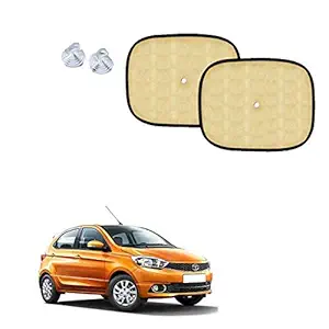 Universal Beige Cotton Fabric Car Window Sunshades with Vacuum Cups for Tata Tiago (Set of 2)