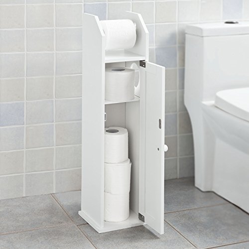 SoBuy® Freistehend weiß Toilettenrollenhalter, Badregal, Standschrank, Seitenschrank, FRG135-W - 5
