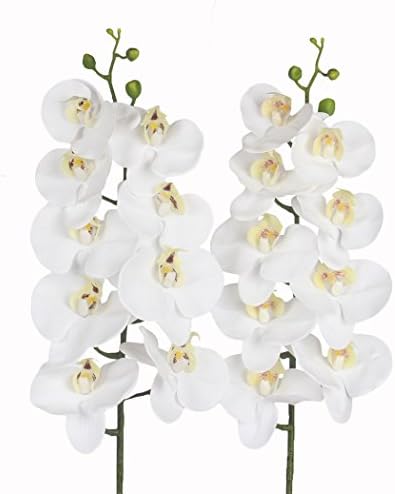 JAROWN 2 pcs 37.8" Real Touch Letax Flowers Artificial Phalaenopsis Orchid White Butterfly Orchid Fake Branches for Crafts Office Decoration(White)
