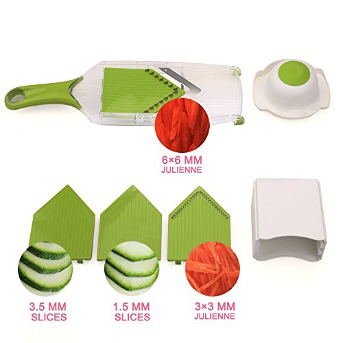 Uten V-Hobel Mandoline Gemüsehobel, Reibe für Gurken, Karotten, Kartoffeln mit 4 V-Blade Klingen(Grün) - 2