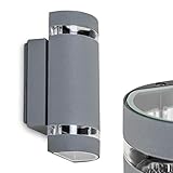 AUSSENWANDLAMPE: Diese moderne Fassadenlampe ist ein Schmuckstück an jeder Wand. Sie ist in einem futuristischen Design gefertigt, das auch tagsüber jede Fassade aufwertet. Das Grau bildet einen tollen Kontrast zu weißen Wänden.