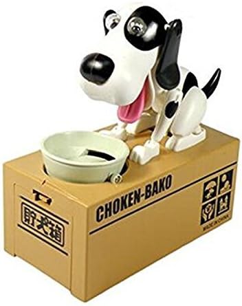 BuyHere Eating Coin Dog Piggy Bank, White Spotted Dog