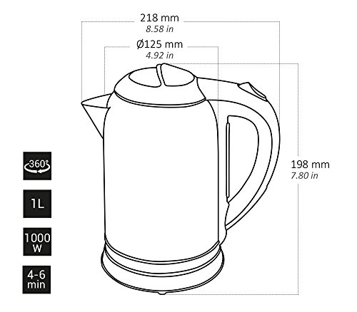 Wasserkocher 1000 W, rostfreies Stahl und Plastik, Volum 1 I, automatisches und manuelles Ausschalten, Abstellplatte 360°, Schaumfilter - 2