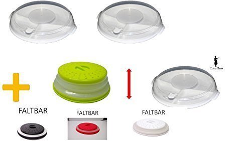 Mikrowellen-Teller-Set, 3 Teller mit je 3 Fächern + 3 Deckel + faltbare Tellerabdeckhaube in farblich sortiert grün ist nur ein Beispiel