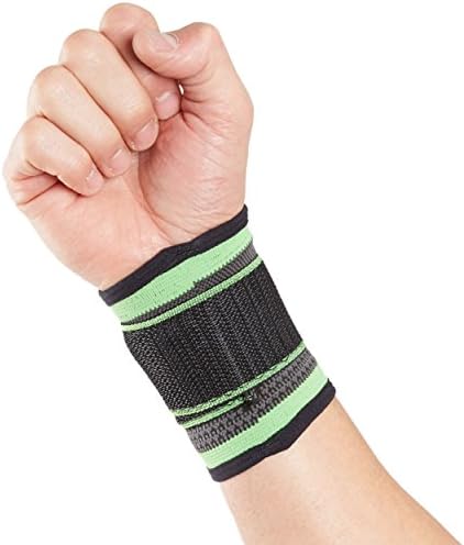 Actesso Sports Wrist Support Strap (Small- Large) - Adjustable Support & Pain Relief from sprains, strains or sports injury including Gym Squash Badminton Tennis & More- Large - Green