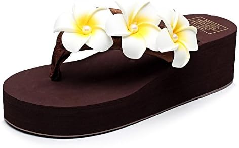 Womens Flower Pearl Creepers Flip Flops Beach Slippers