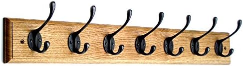 FOWLERS 11 sizes - HANDMADE - SOLID OAK TRADITIONAL coat rack with 7 NATURAL POLISHED coat hooks. (7 HOOK)