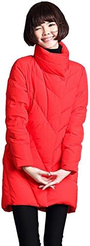 women's thickened down jacket high collar long slim coats outwear warm zipper button parkas . red . m