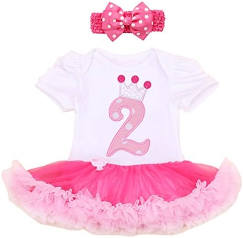 Baby Girl 2nd Birthday Party Dress Tutu Dresses Cotton Pink (Pack of 2) (XL, 2nd Birthday)