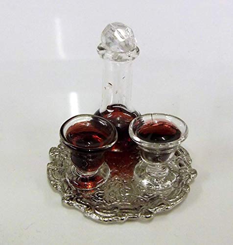 Juego de Licorera y Vasos con Vino Tinto en Bandeja Miniatura - Accesorio para Casa de Muñecas