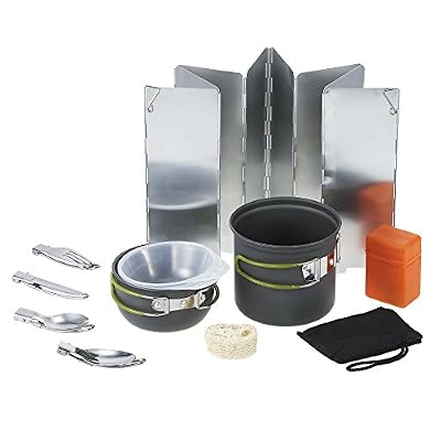 TOMSHOO 11PCS Kit de Casseroles portable Mini Kit de Cuisine en Camping Poêlé en Aluminium pour 1-2 Personnes avec set de vaisselles pliable pour Camping Randonnée Outdoor Pique-nique Excursion